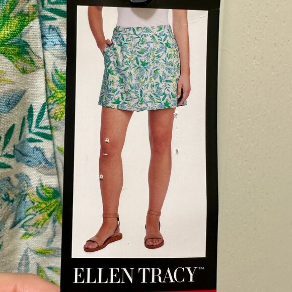 Ellen Tracy Women's Linen Blend Skort Size M Green Tropical Boho Feminine (NEW) - Picture 11 of 12
